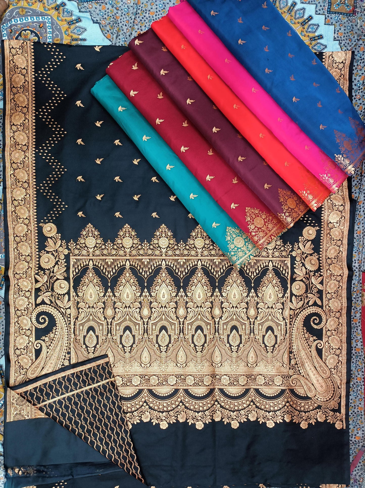 Ahamaura Gold Jacquard Mashru Silk Banarasi Saree for Women