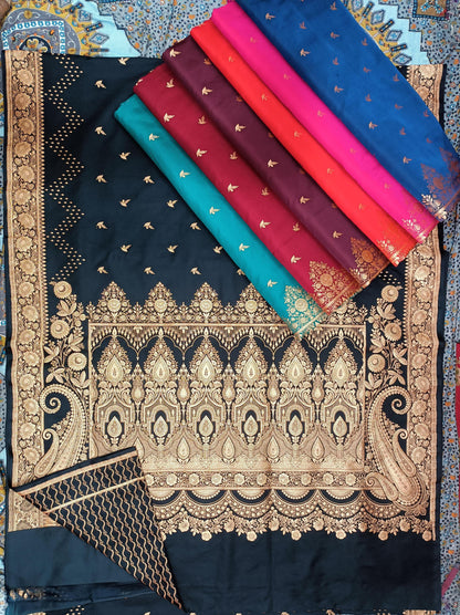 Ahamaura Gold Jacquard Mashru Silk Banarasi Saree for Women