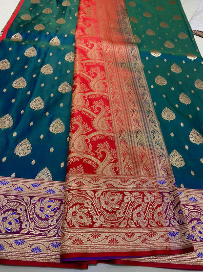 Ahamaura Banarasi Jacquard Weaving Saatan Silk Saree