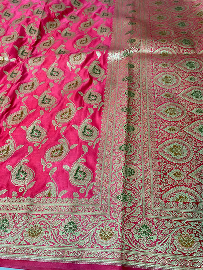 Ahamaura Banarasi Jacquard Weaving Saatan Silk Saree