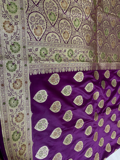 Ahamaura Banarasi Jacquard Weaving Saatan Silk Saree