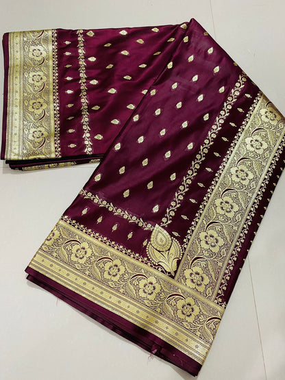 Ahamaura Banarasi Jacquard Weaving Saatan Silk Saree