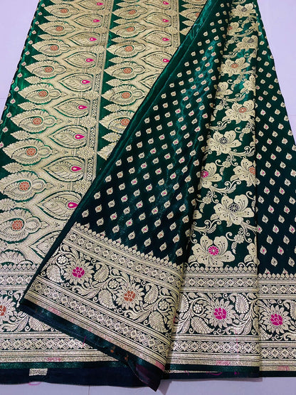 Ahamaura Banarasi Jacquard Weaving Saatan Silk Saree