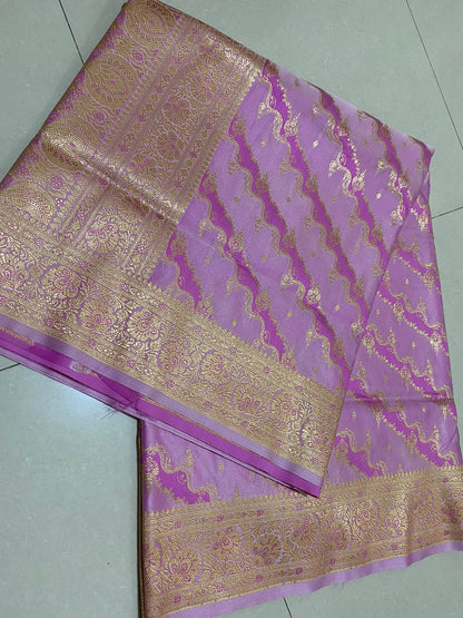 Ahamaura Banarasi Kataan Gold Zari Wave Silk Saree