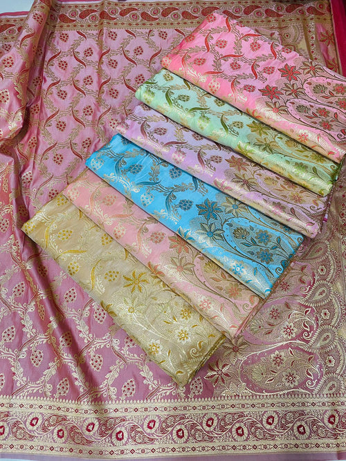 Ahamaura Banarasi Kataan Gold Zari Wave Silk Saree