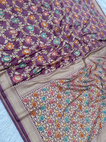 Banarasi Mashru Silk Deyble Hand Brush Saree